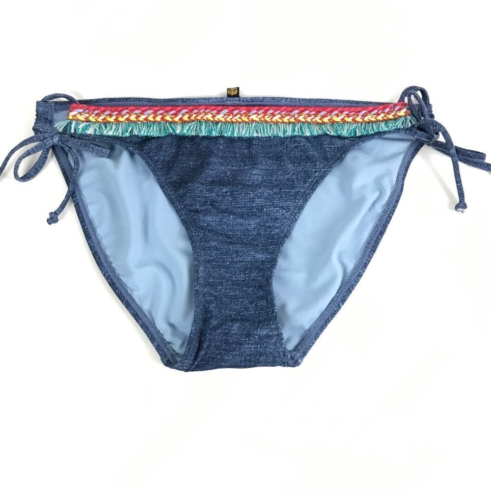 Aqua Blue Braid & Fringe Bikini Bottom Size Medium NWOT